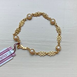 NWT Vintage Marvella Minimalist Gold Tone Man Made Pearl Bracelet 7.5”